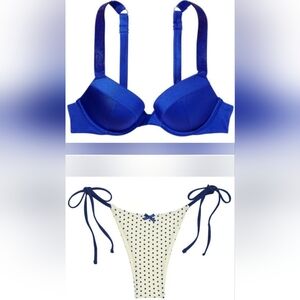 40D/XL VS PINK By Frankies Bikinis Shine Strap Sexy Tee Side Tie Bikini Set Dot